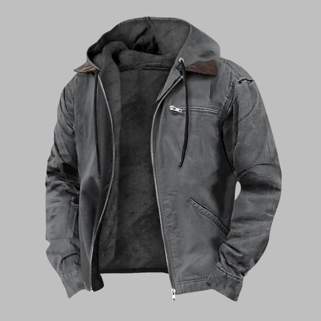 Mens Hooded Jacket with Fleece Lining Zip