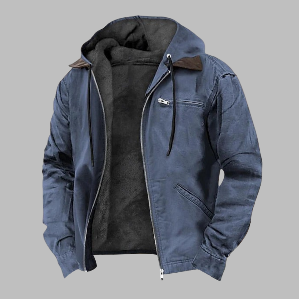 Mens Hooded Jacket with Fleece Lining Zip
