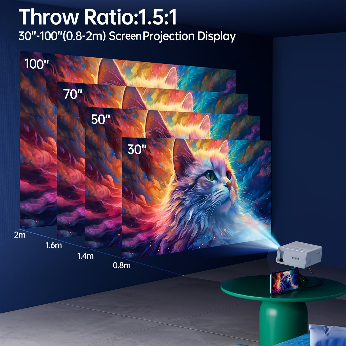 Portable HD Video Projector with USB Phone Connection
