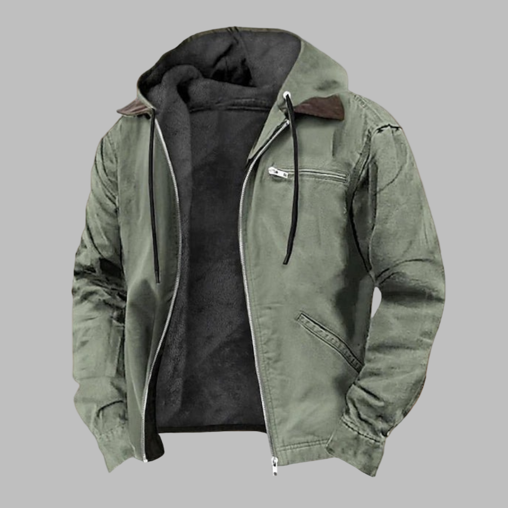 Mens Hooded Jacket with Fleece Lining Zip