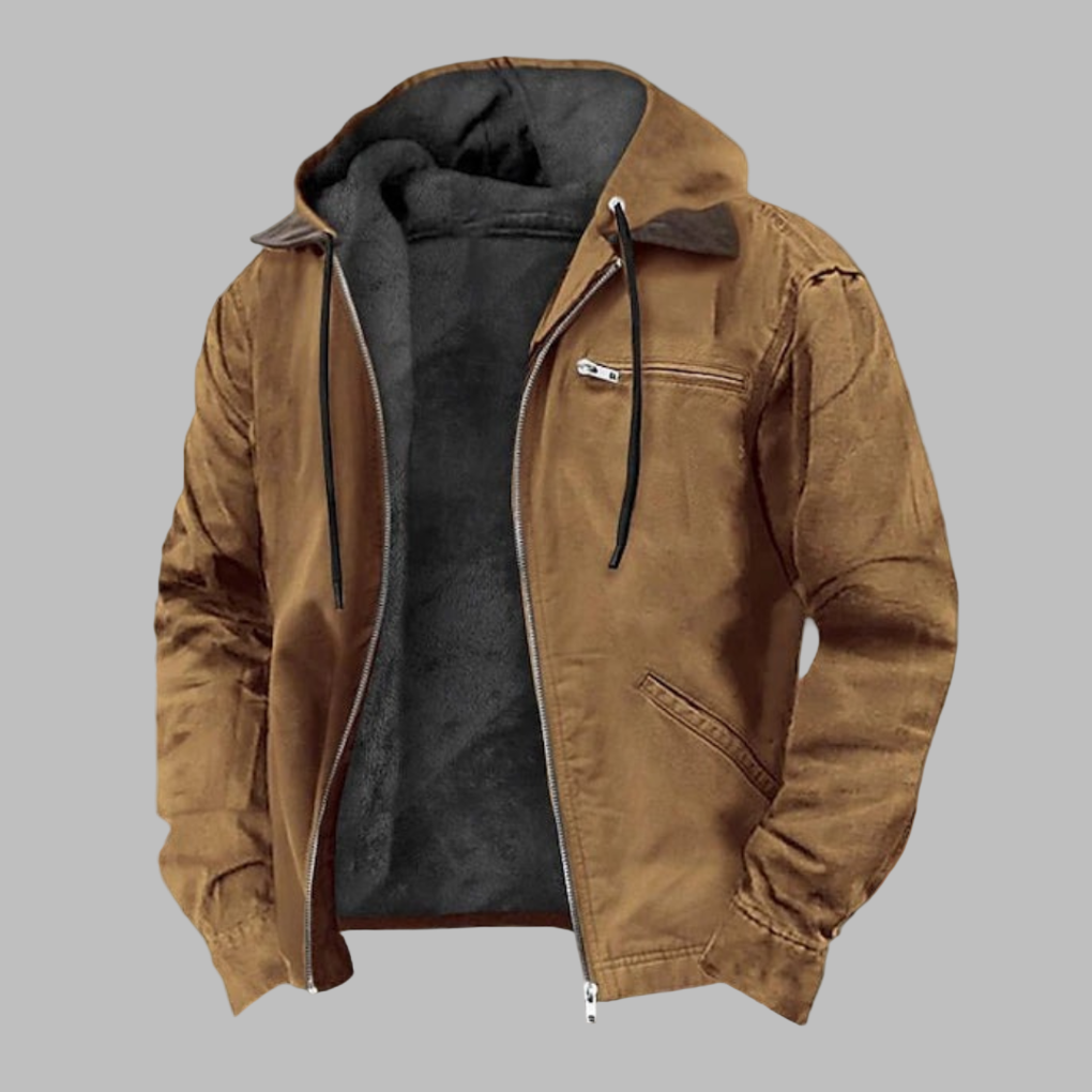 Mens Hooded Jacket with Fleece Lining Zip