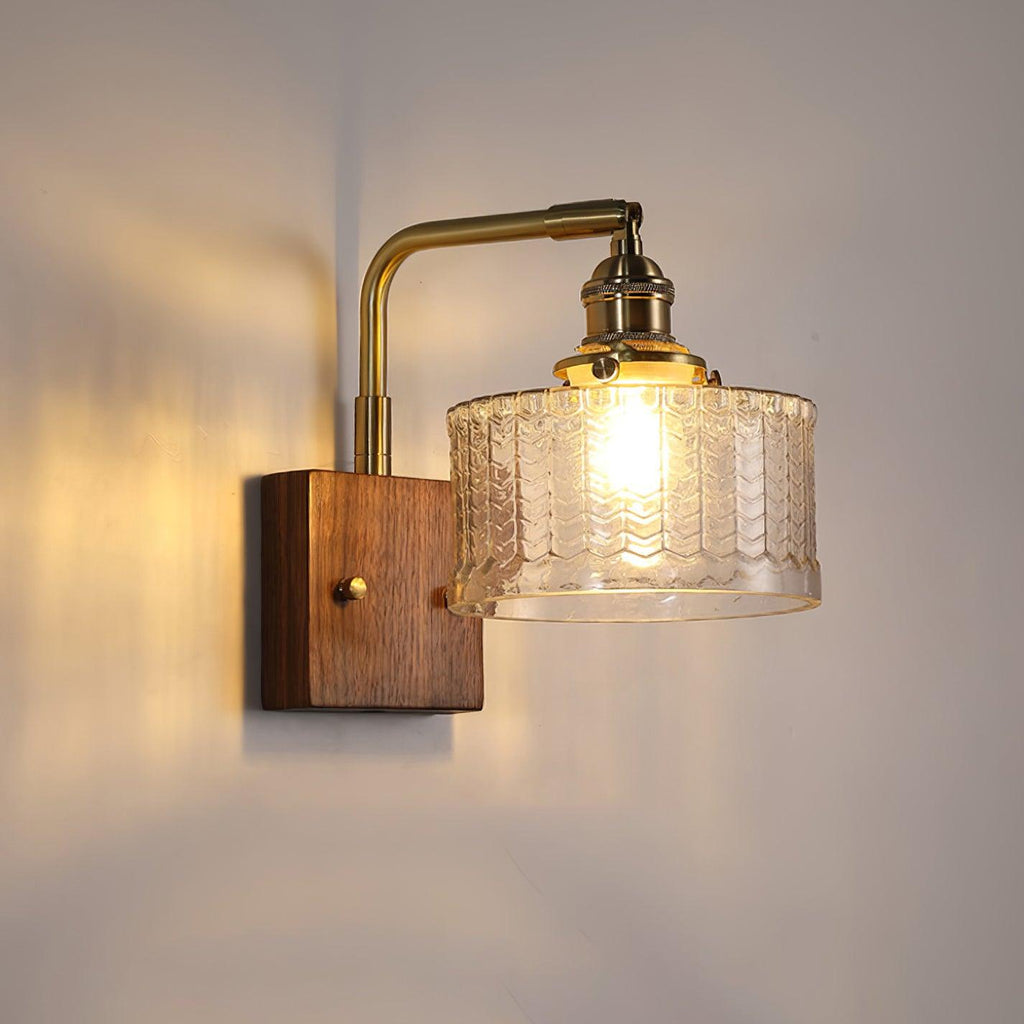 Wall Lamp with Glass Shade Wood