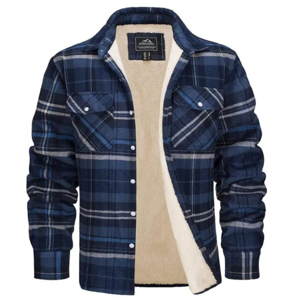 Mens Flannel Jacket with Fleece Lining Button