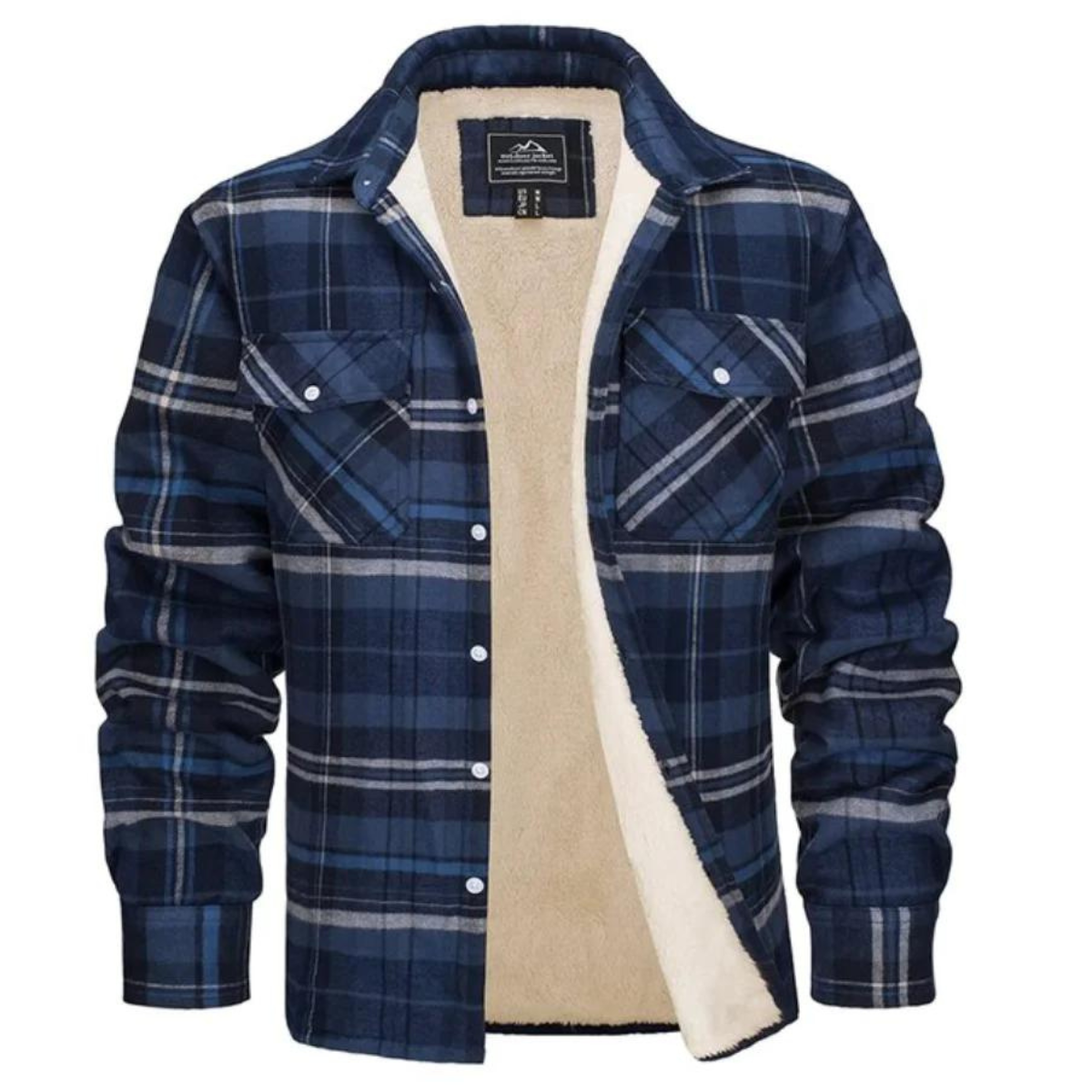 Mens Flannel Jacket with Fleece Lining Button