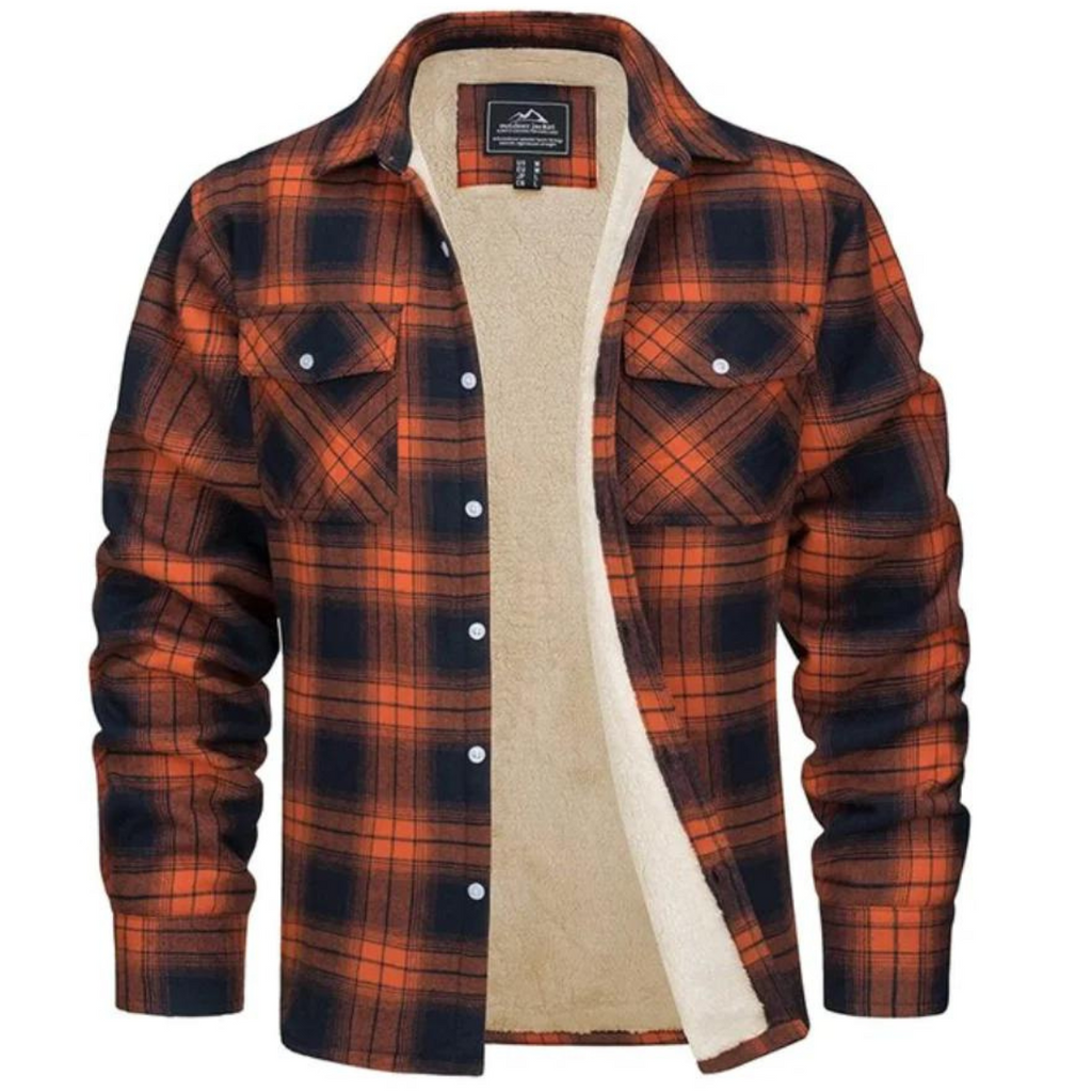 Mens Flannel Jacket with Fleece Lining Button