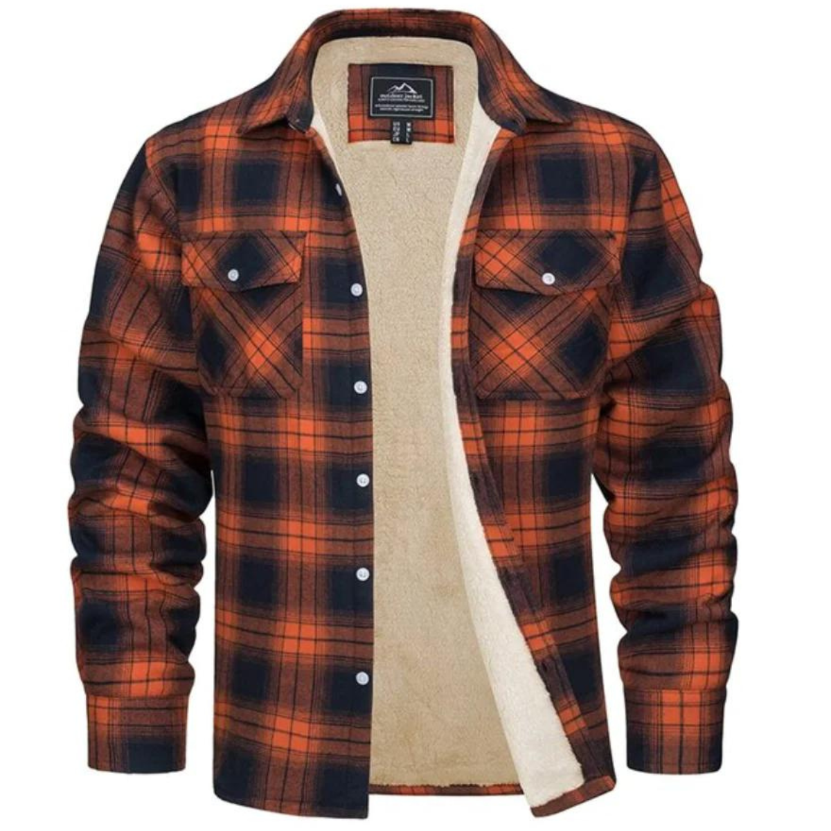 Mens Flannel Jacket with Fleece Lining Button