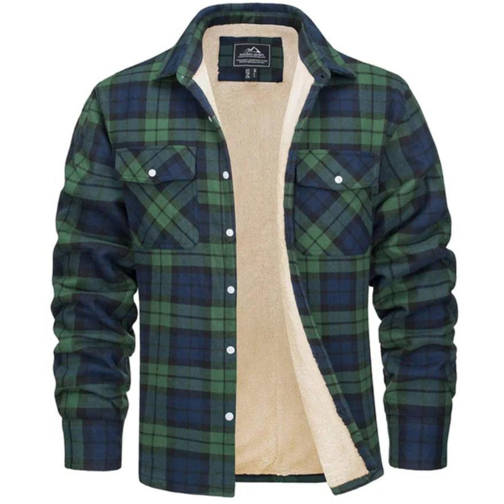 Mens Flannel Jacket with Fleece Lining Button