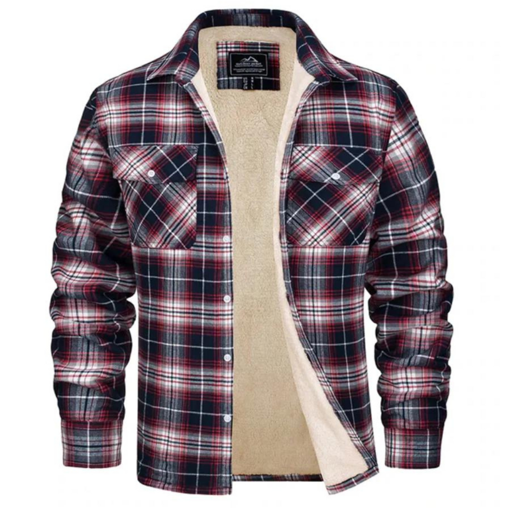 Mens Flannel Jacket with Fleece Lining Button