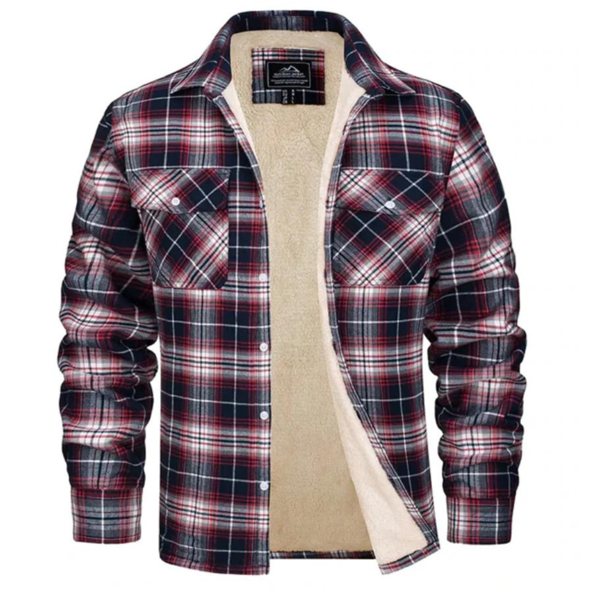 Mens Flannel Jacket with Fleece Lining Button