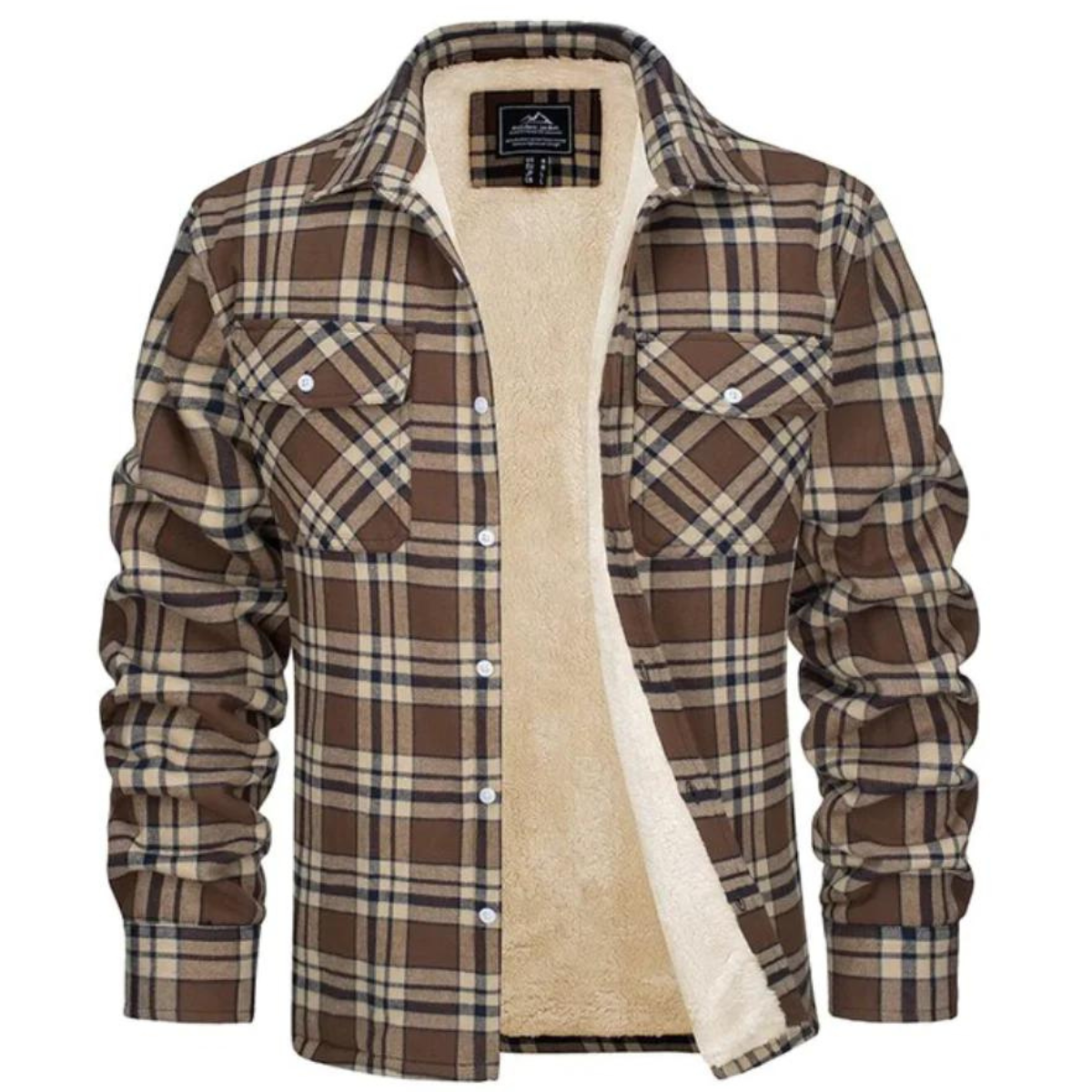 Mens Flannel Jacket with Fleece Lining Button