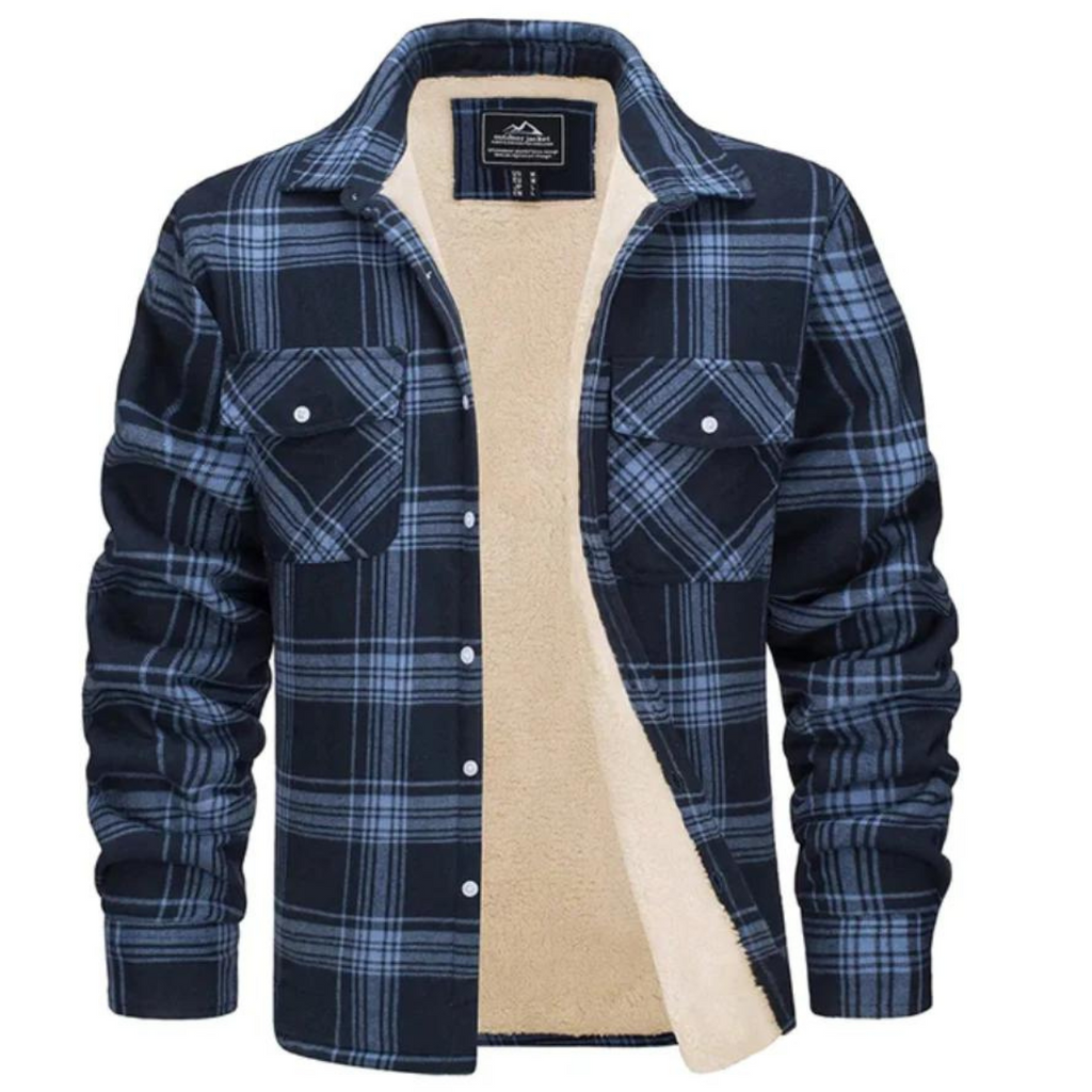 Mens Flannel Jacket with Fleece Lining Button